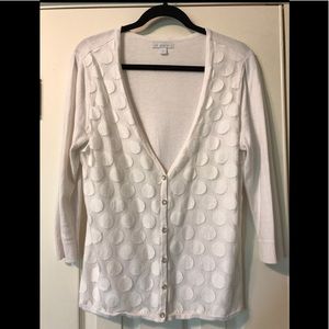 New York & Co white polka dot cardigan L
